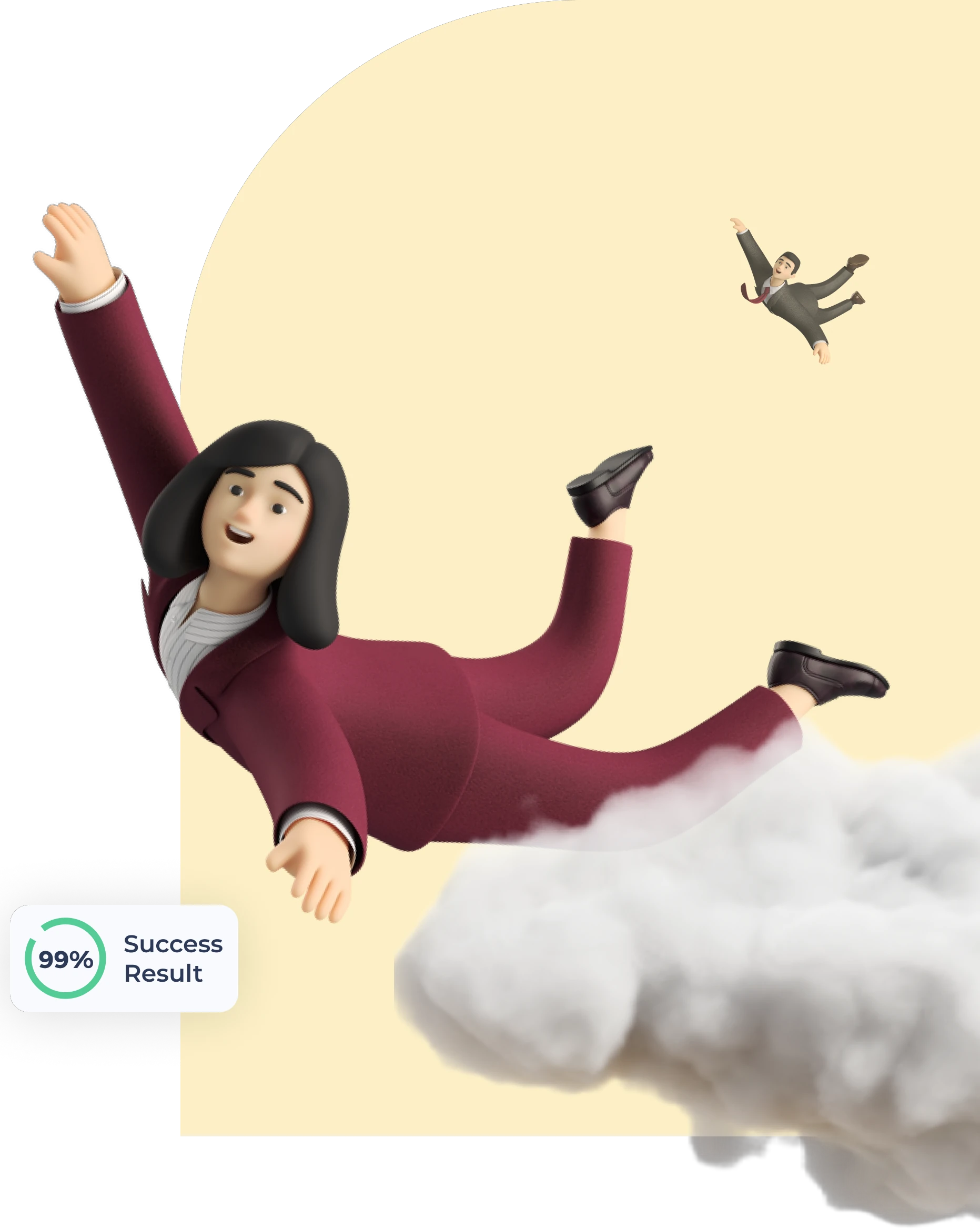 A picture of a girl flying in clouds